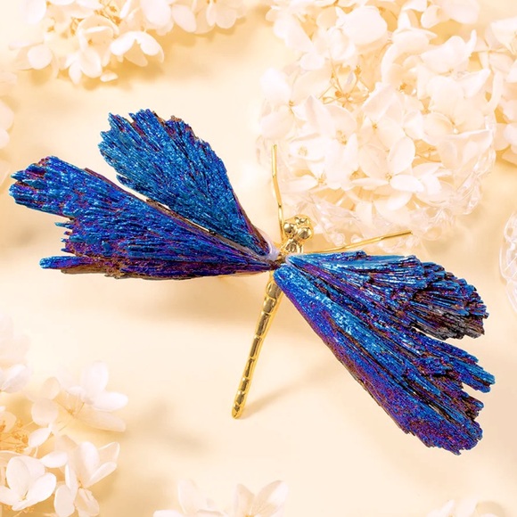 🆕New Aura Blue Tourmaline Dragonfly Figurine- Silver - Picture 6 of 12